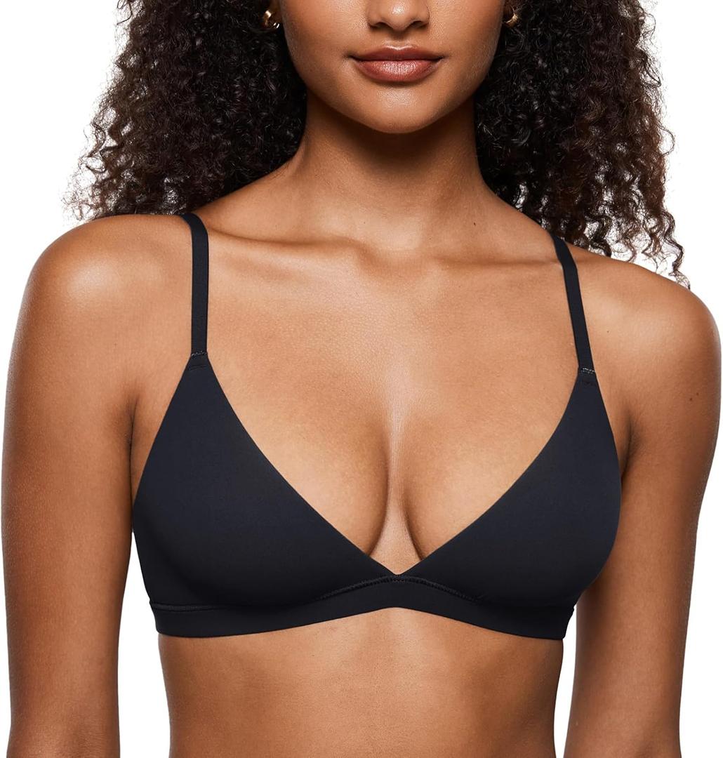 INLYRIC Women's Inbarely Triangle Bralette Plunge Unlined Seamless Bra No Underwire Sexy Comfortable Everyday (Black)