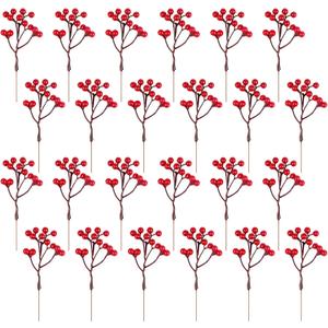 Fangoo 24 Pack 7 Inch Artificial Red Berry Stems for Christmas Tree Holly Berries Picks Berry Branches Xmas Decoration Wreath Crafts Wedding Gift Holiday Season Winter Decor Xmas Ornaments