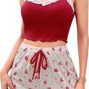 Girece Sexy Pajama Set for Women 2 Piece lounge Set Floral Cami and Shorts Lingerie Set Cute Pjs Lace Trim Sleepwear (XL)