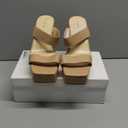 Modatope Platform Heels for Women Square Open Toe Chunky Heel Platform Sandals Two Strap Slip On Heels Wedding Party Dress Shoes (8, Nude Pu)