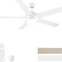 POCHFAN 52 inch White Ceiling Fans with Lights and Remote, Reversible 5 Blades Modern Ceiling Fan for Bedroom, Living Room, Dining Room, LED 3 CCT 6-Speed Noiseless, ETL Listed