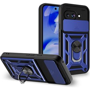 for Google Pixel 9A Case Sliding Camera Cover and Multi Angle Stand,Blue