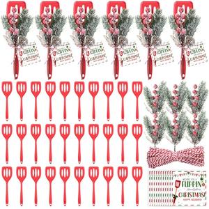 LemonRoad 36 Set Christmas Silicone Spatula Gifts Bulk Includes Heat Resistant Silicone Spatula Christmas Greeting Cards Artificial Xmas Picks Twine for Holiday Cooking Utensils Kitchen Decoration