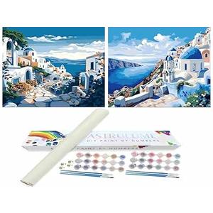 ASTRULUME 2 Pack Paint by Numbers Kit for Adults Beginners, 12x16 Inch Canvas for Painting Crafts for Adults for Home Decor Gift-Coastal Village Charm