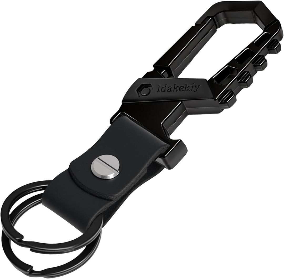 3 x Idakekiy Key Chain, Heavy Duty Belt Loop Key Keeper Key Ring Holder with Bottle Opener Leather Keychain for Men and Women (Black)