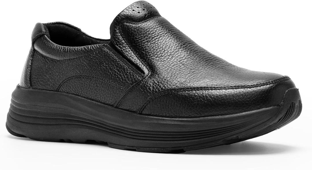 Men's Orthopedic Leather Dress Walking Shoes: Comfortable Orthotic Plantar Fasciitis Oxford Shoes with Arch Support, Flat Feet Casual Business Slip-On Loafers for Foot and Heel Pain Relief