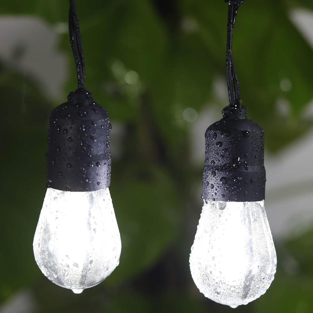 60ft Cool White LED Outdoor String Lights, Waterproof Festoon Light, 20 x Hanging Sockets with Shatterproof Light Bulbs for Backyard Garden Patio Pergola Gazebo Bistro Christmas Tree Wedding Party, Cool White