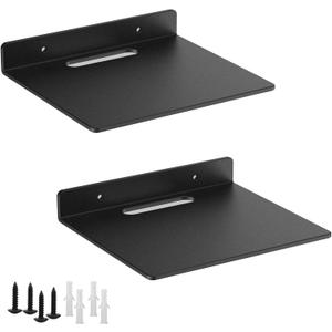 Small Floating Shelf 3mm Thick, 6.5 inch, Wall Shelf, Metal Floating Shelves for Echo, Cameras, Small Speaker, Wall Shelves for Bathroom, Living Room, Bedroom (Black 2 pcs)