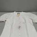 Glamaker Womens Summer Tops Blouse 2025 Casual Eyelet Embroidered Short Puff Sleeve Lace Hollow Out Button Dressy Shirts Size S