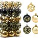 Christmas Tree Ornaments, 30ct Christmas Ball Decoration Set 2.36" Black and Gold Christmas Ball Shatterproof Hanging Tree Ornament Set for Christmas Tree Holiday Halloween Xmas Party Decor
