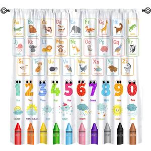 Alphabet ABC Kids Curtains, Colorful Cartoon Animal Learning Daycare Preschool Classroom Window Drapes for Educational Nursery Playroom Bedroom Living Room 42" W X 45" L