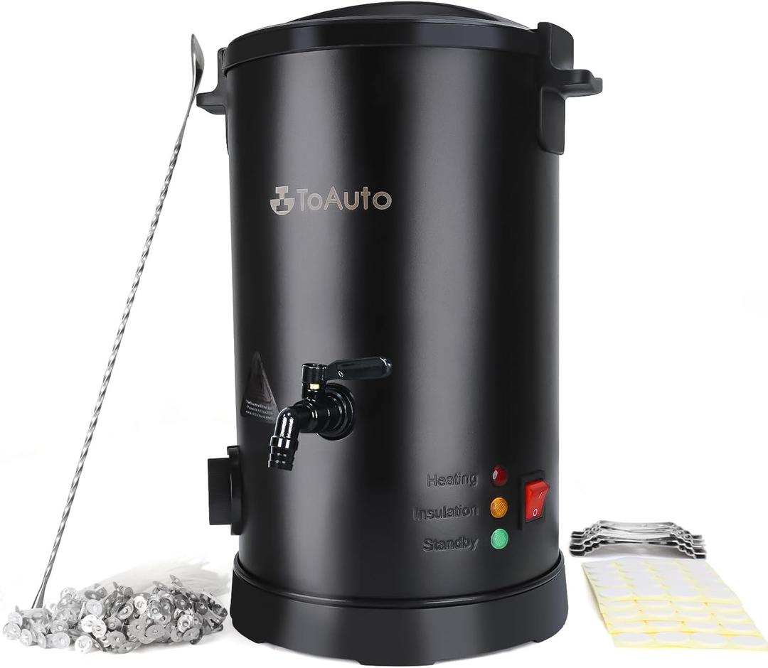 TOAUTO Wax Melter for Candle Making Large Wax Melting Furnace with Quick Pour Spout & Temp Control,10Lbs Capacity for Candle Business Fast Easy CleanStirring Spoon+ Cotton Wick (black)