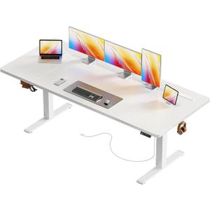Huuger 71 X 30 Inch Electric Standing Desk with Power Outlets and USB-C Port, Height Adjustable Desk, Sit Stand Desk for Home Office, Computer & Gaming Desk with 4 Presets, Stable Steel Frame, White
