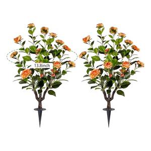 4 PCS smfbegl Artificial Camellia Tree【 2 Pack 】, 36'' Faux Camellia Plant in Pot with Orange Flowers for Spring Home Front Door Outdoor Indoor Decoration (Orange)