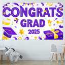 Graduation Banner 2025 Congrats Grad for Party Decor Graduation Backdrop Congratulations Banner Purple and Yellow Congrats Grad Theme 71x43 Inches Perfect for Events and Celebrations