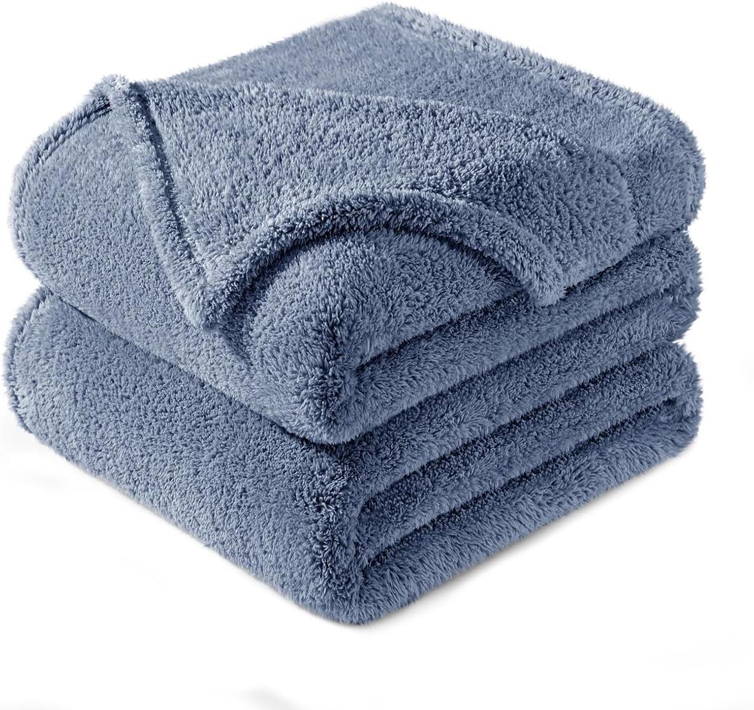 Exclusivo Mezcla Queen Size Blanket for Bed, Super Soft Velvet Plush Fleece Blankets, Fuzzy Cozy and Warm for Winter, 90x90 Inches, Stone Blue