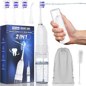 Electric Toothbrush with Water flosser, 2 in 1 Teeth Cleaning Kit, Toothbrush and Water flosser Combo, 25 - Day Battery, Travel Toothbrush with Water Bottle(White)