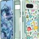 for Google Pixel 8A Case Women - Cute Girls Cover Girly Kawaii Aesthetic Unique Design Dinosaurs Heavy Duty Protective Shockproof Military Grade Teens for Google Pixel 8A Phone Cases