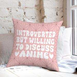 Anime Decor, Just a Girl Who Loves Anime Anime Room Decorative Throw Pillow Covers, Girls Anime Gifts Anime Lovers for Home Living Room Girl Bedroom Decoration Gifts Pink