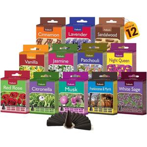 Tulasi Classic Incense Cones with Natural Oils Scents, Set of 12 Fragrances (180 Cones) Calming Home Aromatherapy, Meditation, Relaxing, Mixed Scents with Natural Oils