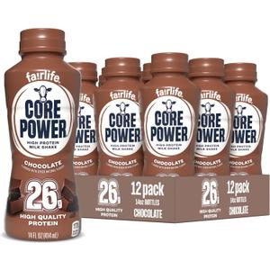 Core Power Protein Shake, Chocolate, 26g Bottle, 14oz, 12 Pack (EXP 09/09/26)