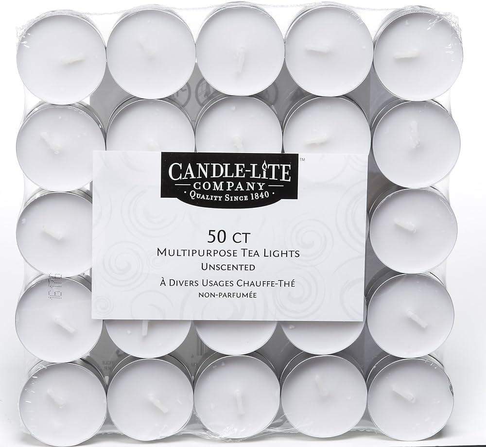Candle lite 4231595 White Unscented Tea Lights 50 Count
