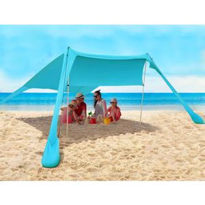 FBSPORT Beach Tent Sun Shelter, Portable Beach Shade Canopy UPF50+ with Sandbags for Outdoor Family Camping, Fishing, Backyard Fun, Picnic, 7 x 7ft (teal)