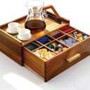 Thick&Thin Acacia Wood Tea Bag Organizer, Tea Organizers and Storage Box With Removable Divider Drawer, Tea Bag Holder Station Caddy Container for Countertop, Tea Accessories Gift Box (1Pcs)