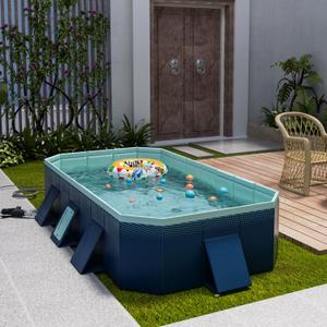 Foldable Pool, Non-Inflatable Kids' and Adults' Outdoor Swimming Pool, Hard Plastic Shell Portable Dog Pool for Backyard and Fun Water Play, 116" L x 65" W x 21.7" H