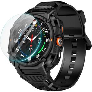 Goton Rugged Band for Samsung Galaxy Watch 8 Ultra Case with Band & Screen Protector for Galaxy Watch 8 Ultra Soft Strap with Rugged Protective Cover for Men - Black
