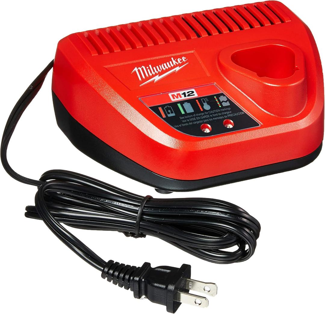 Milwaukee Genuine OEM 48-59-2401 M12 Lithium Ion 12 Volt Battery Charger w/LED Indicating, Red
