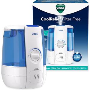 Vicks CoolRelief Cool Mist Humidifier Small to Medium Room Vaporizer for Baby, Kids, Adults, 1.2 Gal Vicks CoolRelief Cool Mist Humidifier Small to Medium Room Vaporizer for Baby, Kids, Adults, 1.2 Gal