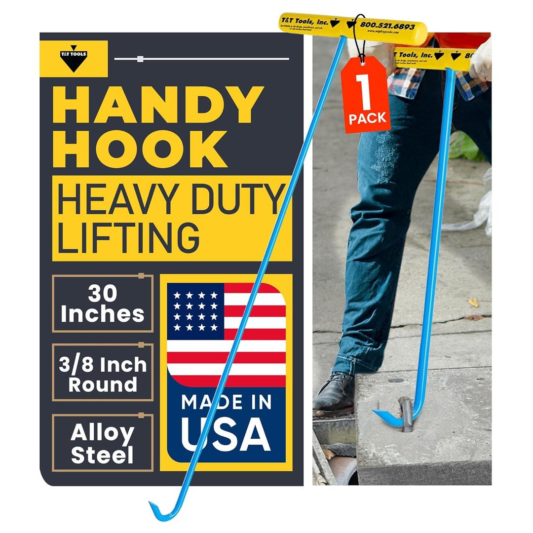 T&T Tools Heavy Duty Handy Hook  Portable 30 Inch with 3/8" Round Pump Hook End Multipurpose Lifting and Pulling Tool for Manhole Covers, Septic Tanks, Storm Drains, Sewer Lids & More 1 Pack | Portable, 30 Inch, 3/8" Round, for Manhole Covers, Septic Tanks
