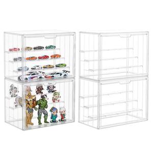 4 Pack Display Case for Collectibles 4 Layer Updated Adjustable Acrylic Display Case with Magnetic Door Clear Stackable Display Box Hobby Display Cases for Figures