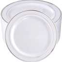 bUCLA 100Pieces Silver Plastic Plates - 10.25inch Silver Rim Disposable Dinner Plates - Ideal for Weddings, Parties & Christmas