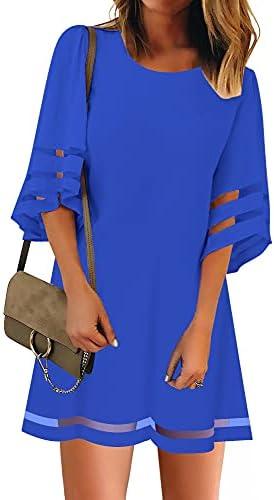 LookbookStore Women Casual Crewneck Mesh Panel 3/4 Bell Sleeve Loose Tunic Dress 2XL