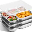 GOLDEN KEY 3 Pcs Stainless Steel Snack Containers with Lids,Stainless Steel Bento Lunch Box with 5 Compartments,Bento Box for Kids or Adults,Snackle Box Container for School, Home, and Travel (Large)