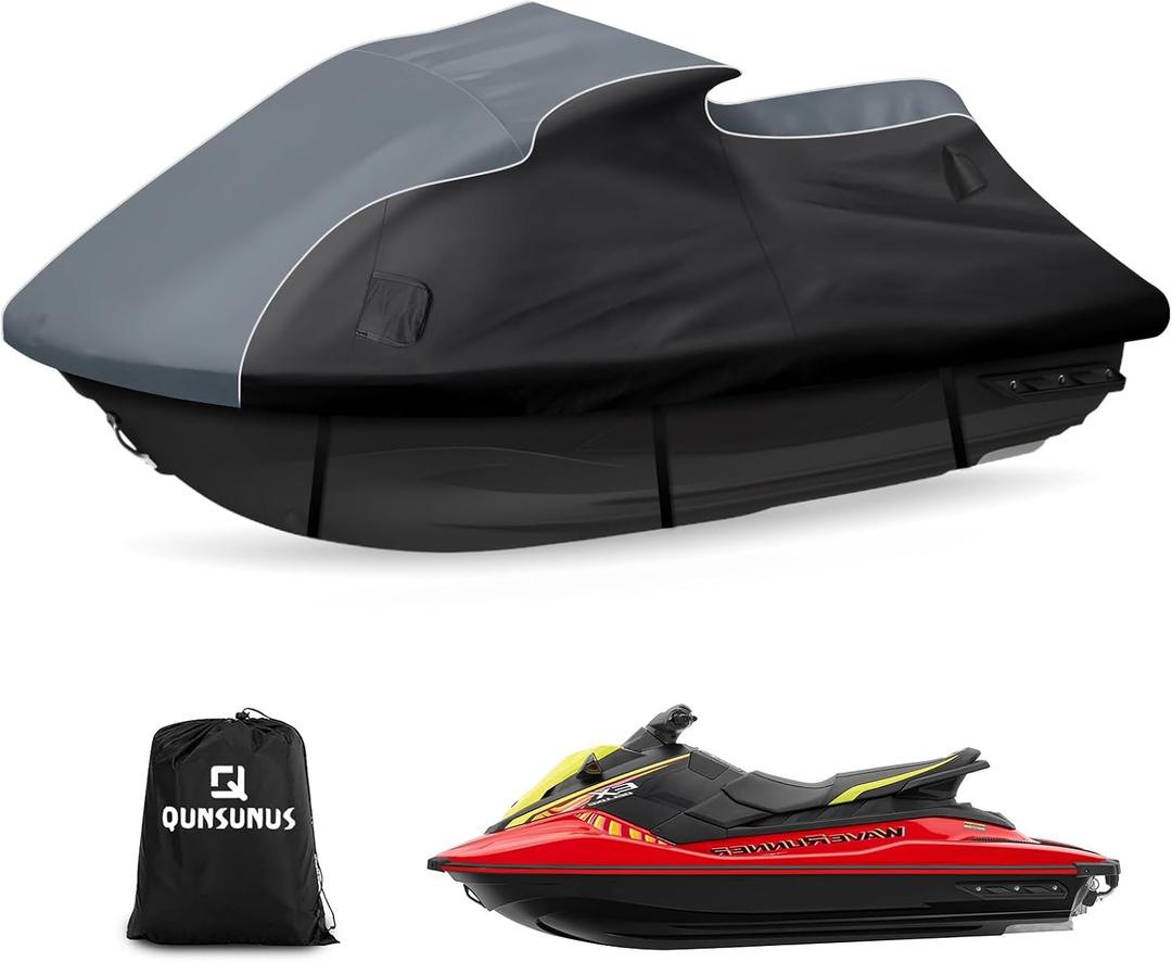 QUNSUNUS Jet Ski Cover for Yamaha EX Deluxe/EX Sport 2017-2025 and EXR 2017-2021, Waterproof All Weather Waverunner Cover with Straps and Zipper for Wind, Sun Protection
