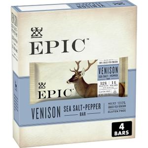 EPIC Venison Sea Salt & Pepper Bars, Keto Friendly, Gluten Free, 4 ct