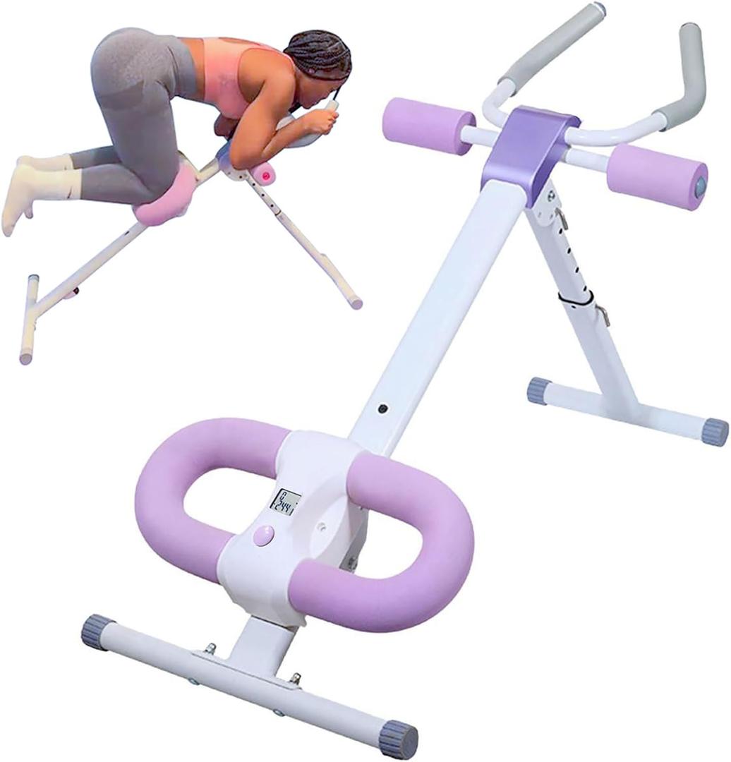 Ab Workout Equipment Abdominal Trainer, Adjustable Ab Machine at Home Gym, Foldable Abdominal Exercise Machine, Core & Ab Trainer Machine for Stomach Workout with LCD Monitor (PURPLE)