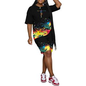 2 Piece Sets for Women Summer Casual Short Sleeve Top and Short Workout Jogger Sets (L)