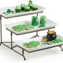 LAUCHUH 3 Tier Serving Tray for Party, Porcelain Tiered Serving Tray Stand Collapsible Sturdier Metal Rack Fruit Tray with 2 Cross Bars for St. Patrick's Day Dessert Party Display Set, 12 Inch, Bronze