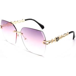 FEISEDY Classic Rimless Sunglasses Women Metal Frame Diamond Cutting Lens Sun Glasses B2567 (004 Grey-pink)