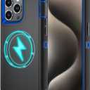 For iPhone 15 Pro Max Case [Compatible with MagSafe], Heavy Duty Shockproof 3-Layer Full-Body Protection Rugged Cover, Drop-Resistant and Wireless Charging Friendly (Black/Blue, iPhone 15 Pro Max)