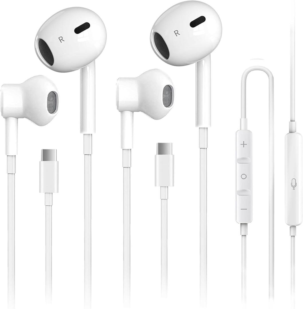 2 Pack USB C Headphones for iPhone 16, Type C Earbuds Wired Earbuds with Microphone & Remote Control Noise Cancelling Earphones, Compatible with iPhone 16 Pro Max, iPad Pro, Most USB C Jack Devices