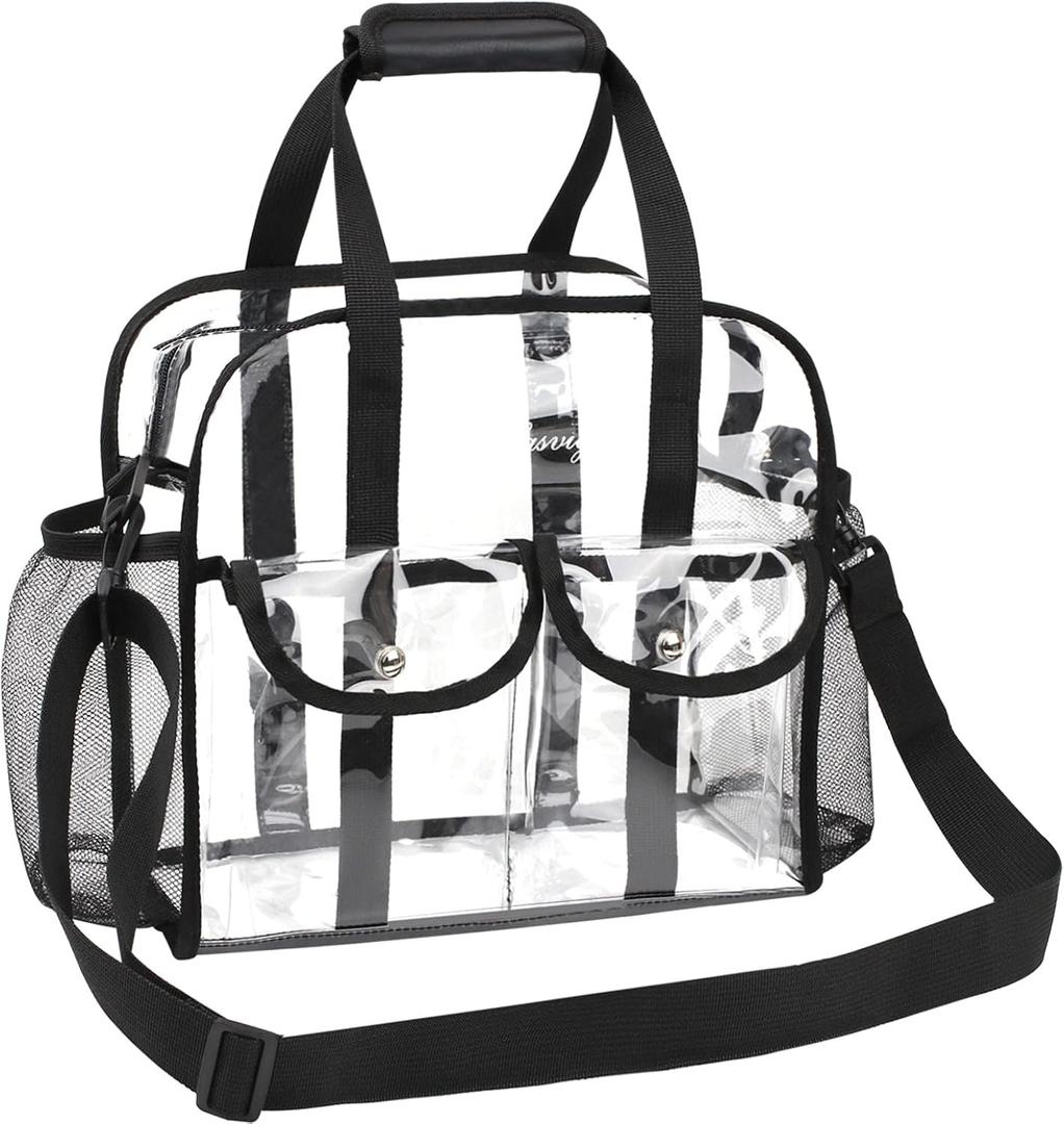 MOFASVIGI Clear Bag Stadium Approved Transparent Waterproof Clear Tote Bags for Work, Sports Games, Concerts,Travel-12 x12 x6 (Black)