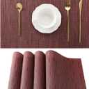 Leetaltree Burgundy Placemats Set of 4 - Heat Resistant Non-Slip Place mats for Dining Table, Washable Durable PVC Vinyl Woven Table MatsBurgundy, 4