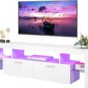 Clikuutory Modern Lighting 63 inch TV Stand with Large Storage Drawer for 50 55 60 65 70 75 Inch TVs, TV Console with 20 Color LED Lights, Entertainment Center Media and Open Shelf for Bedroom, White, 63”W×14”D×18”H