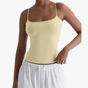 SUUKSESS Women Sexy Square Neck Tank Top Summer Going Out Tops Double Line Sleeveless Basic Cami Shirts (Pale Yellow, M)