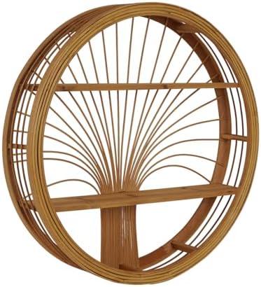 Synovana Rattan Round Wall Shelf 2 Tier Boho Floating Shelf Bohemian Handwoven Wicker Decorative Circle Wall Shelves for Entryway Bedroom Living Room 24" Display Rack Hanging Storage Shelf Decor